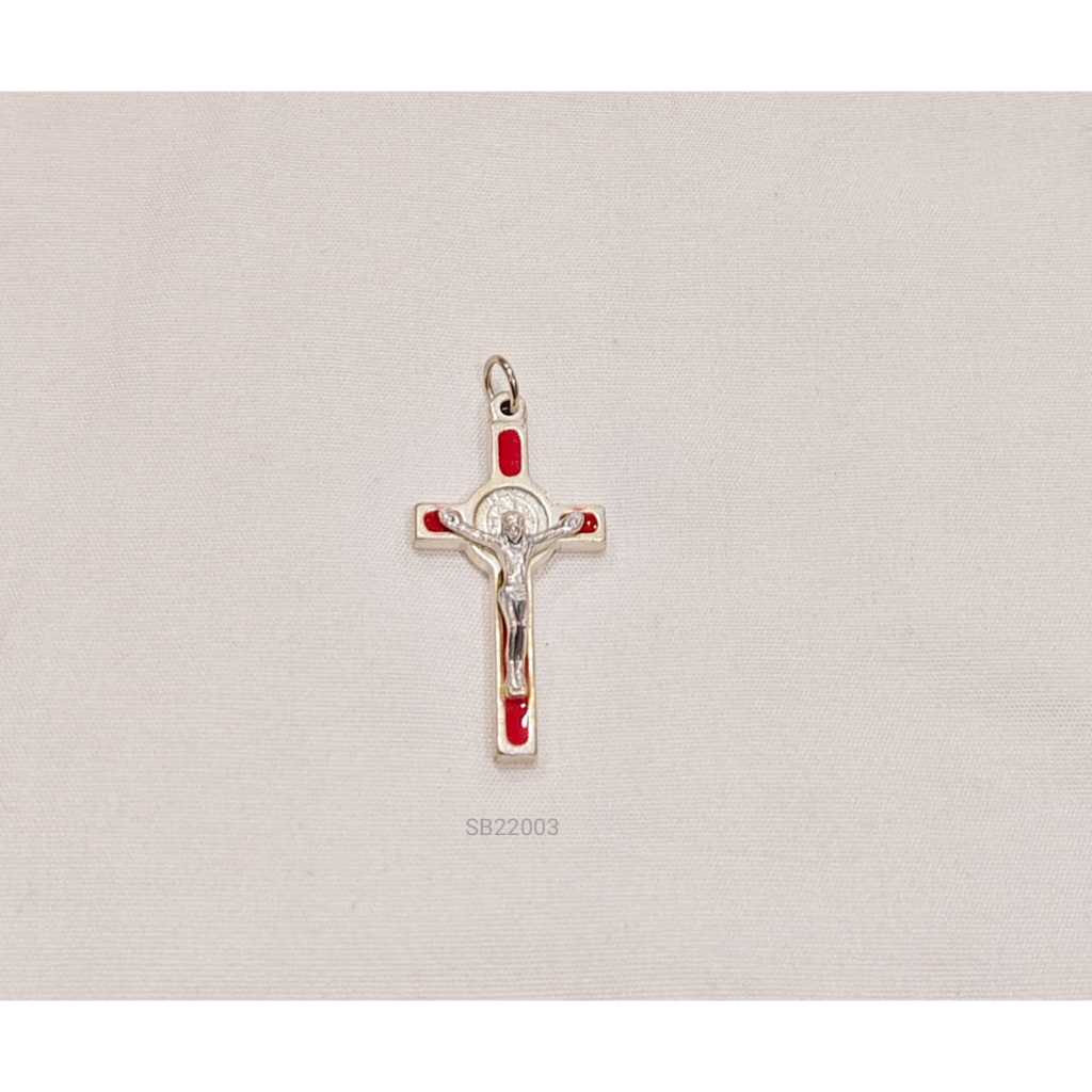 Salib Bandul Benedictus Emas/Perak Insert Warna