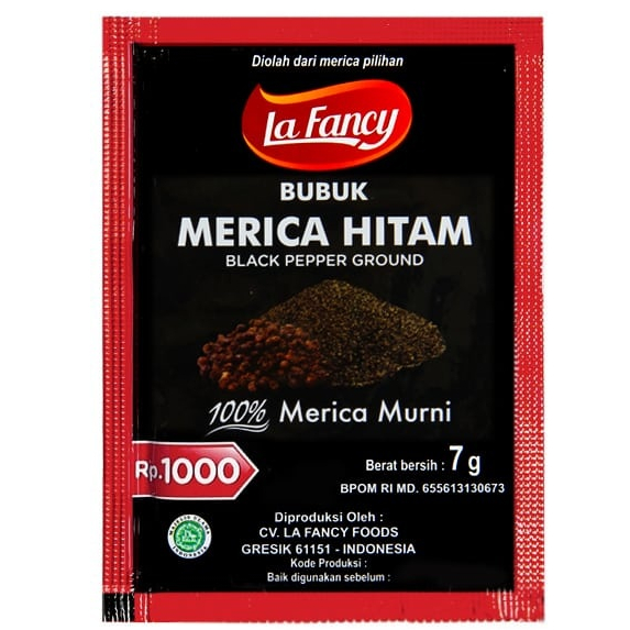 

La Fancy Foods Merica Hitam 7Gram (harga per 6 & 12 Pcs) - Bumbu Rempah 100% Ori