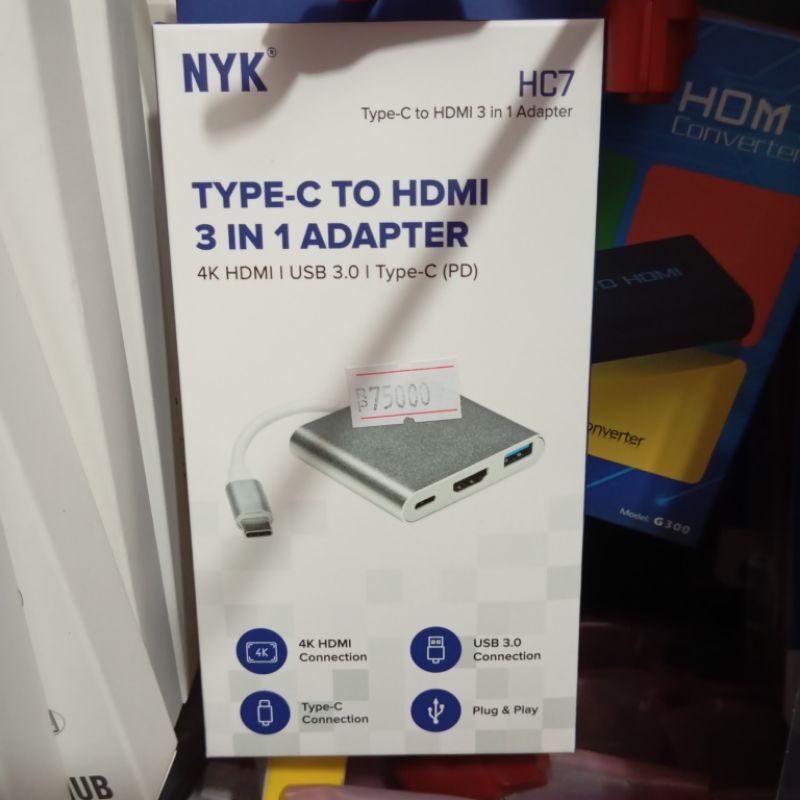 NYK ADAPTER TYPE C TO HDMI 3 IN 1 ORIGINAL