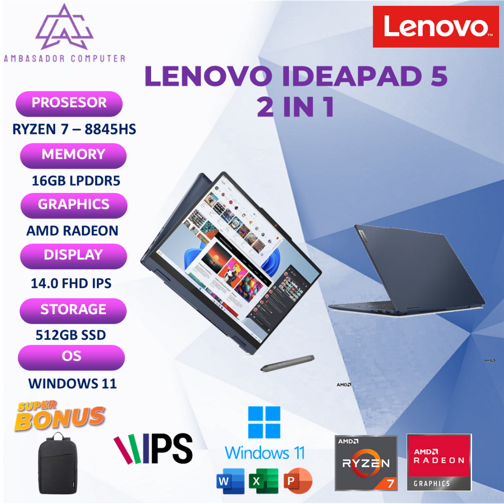 Lenovo Ideapad 5 2in1 14 Ryzen 7 8845HS 16GB 512GB Full HD Windows11 OHS
