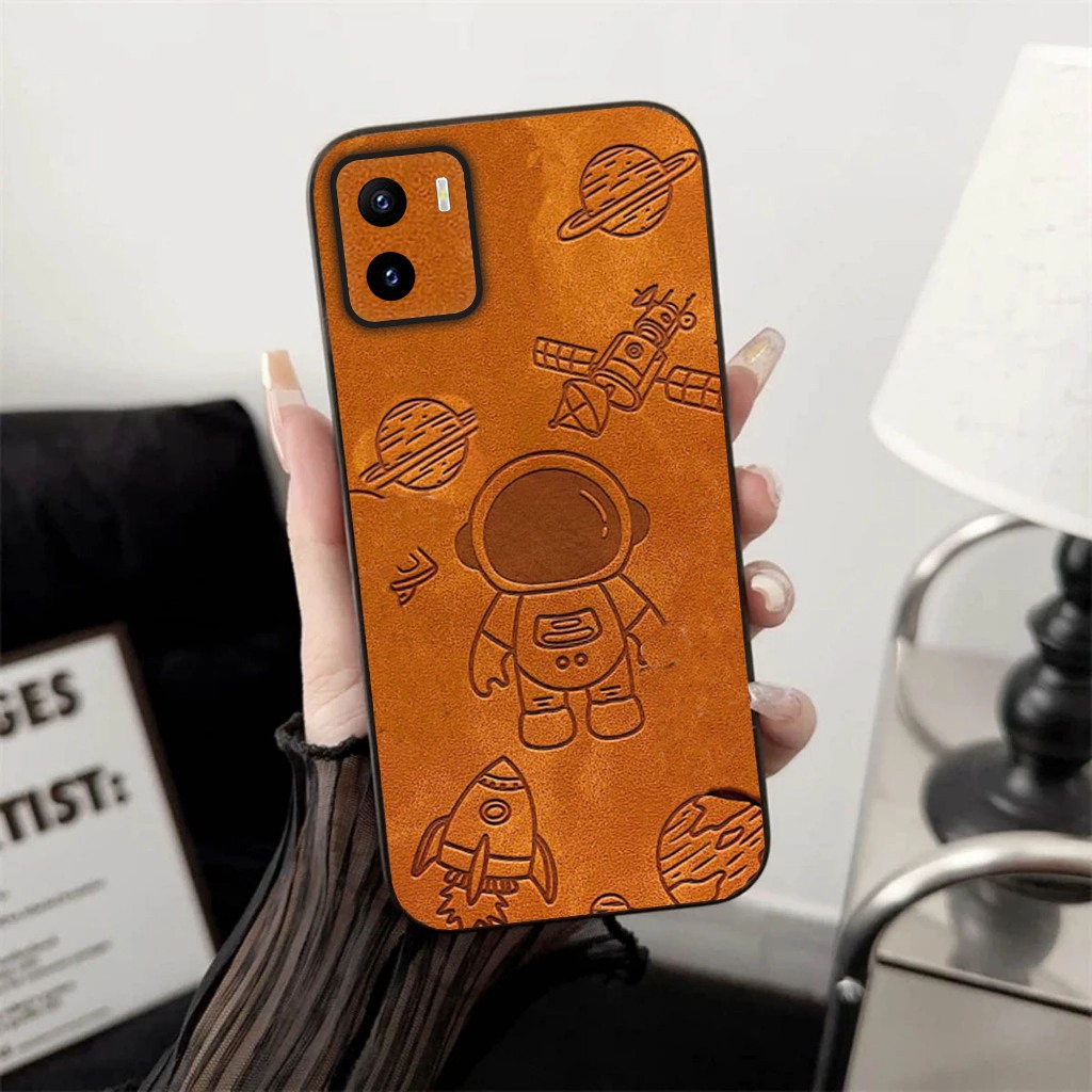 Casing Vivo Y15s / Vivo Y01 Leather Matte Luxury Motif Astronot
