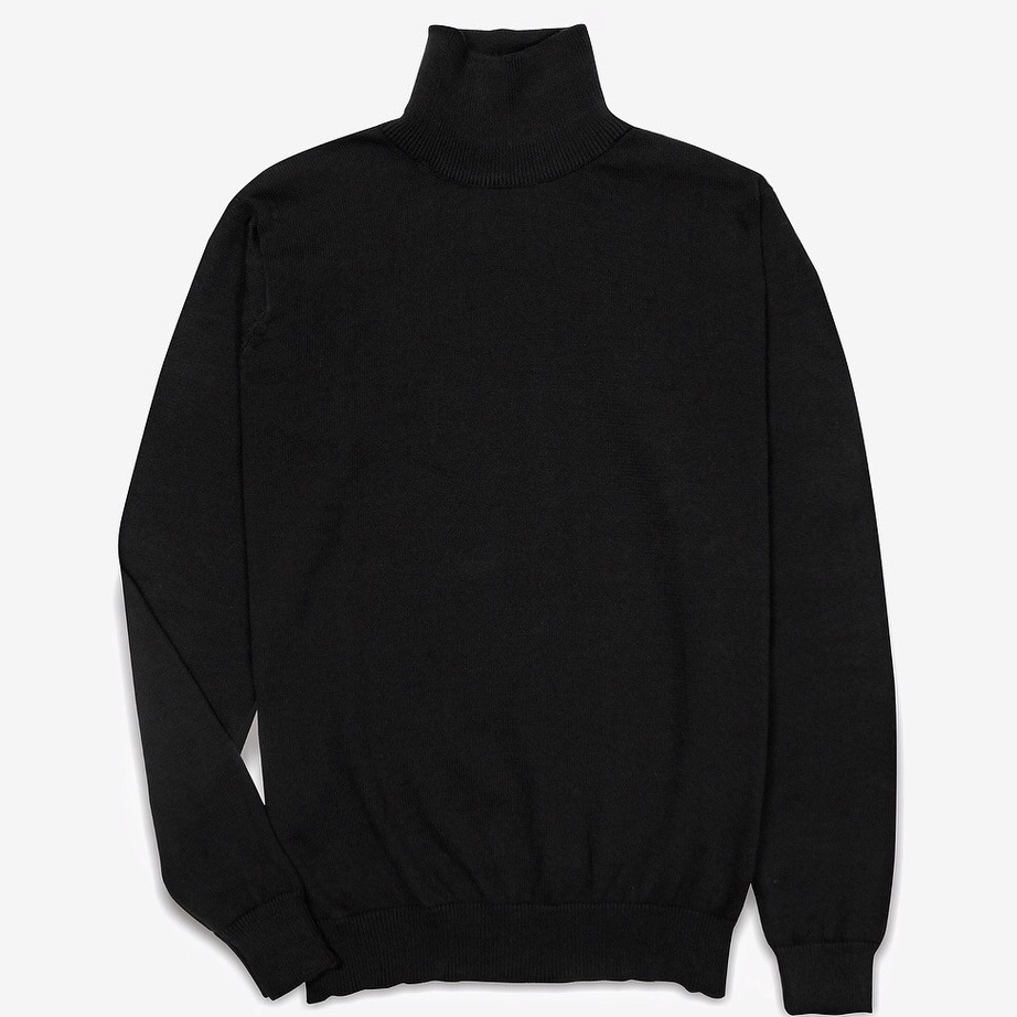 HIGHTY Knitted Turtleneck Hitam Sweater Rajut Pria Leher Tinggi Kualitas