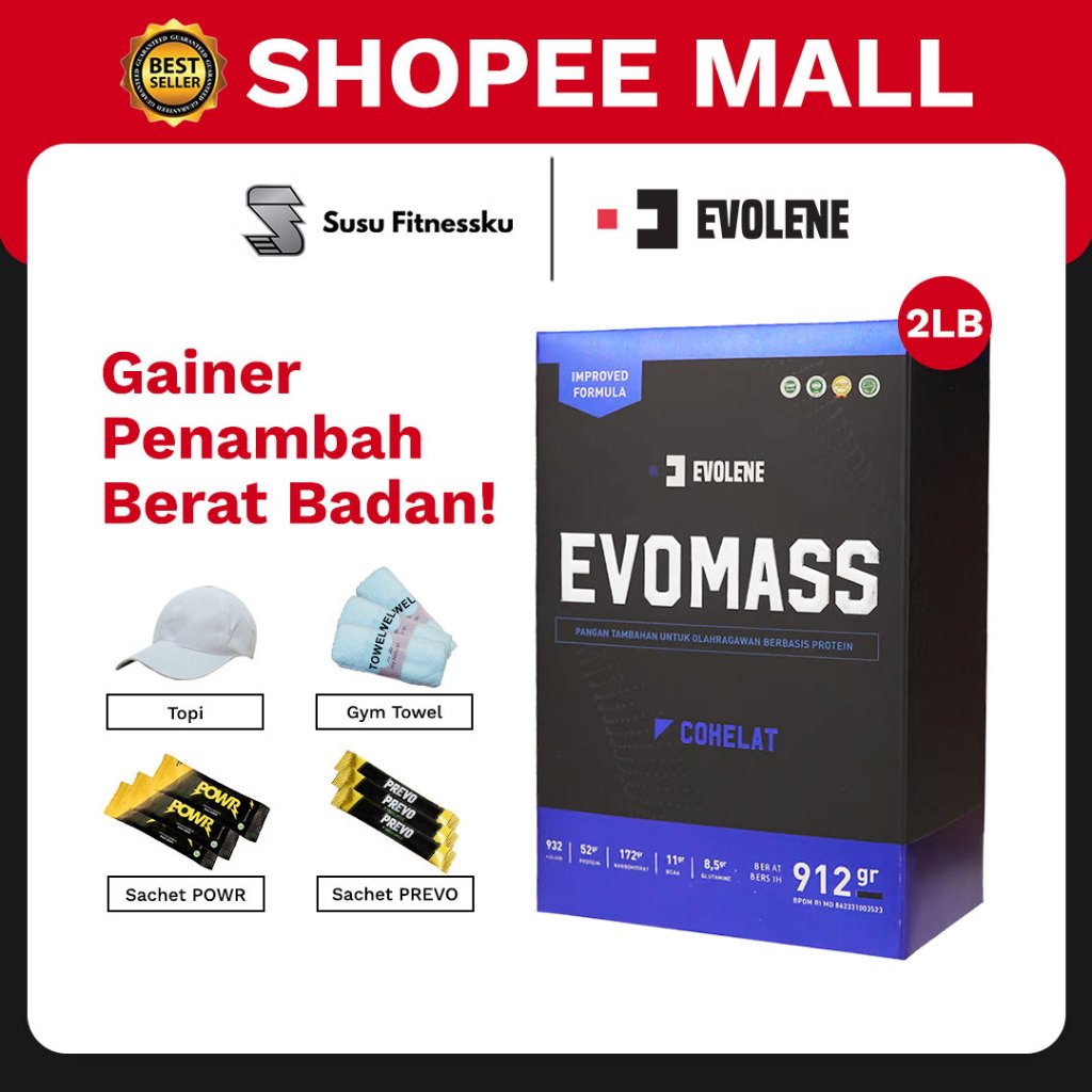 EVOLENE EVOMASS - Gainer Penambah Berat Badan 2Lb/912 Gram