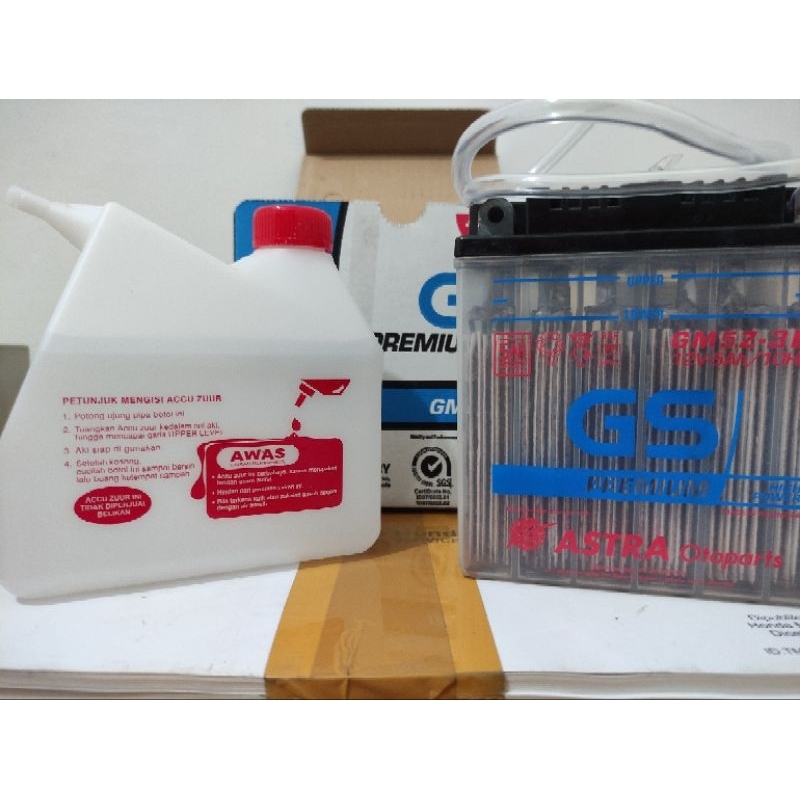 Accu Aki Basah Motor GS ASTRA GM5Z3B GM5Z-3B Premium Kit 100% ORIGINAL / Supra Vega Shogun Smash