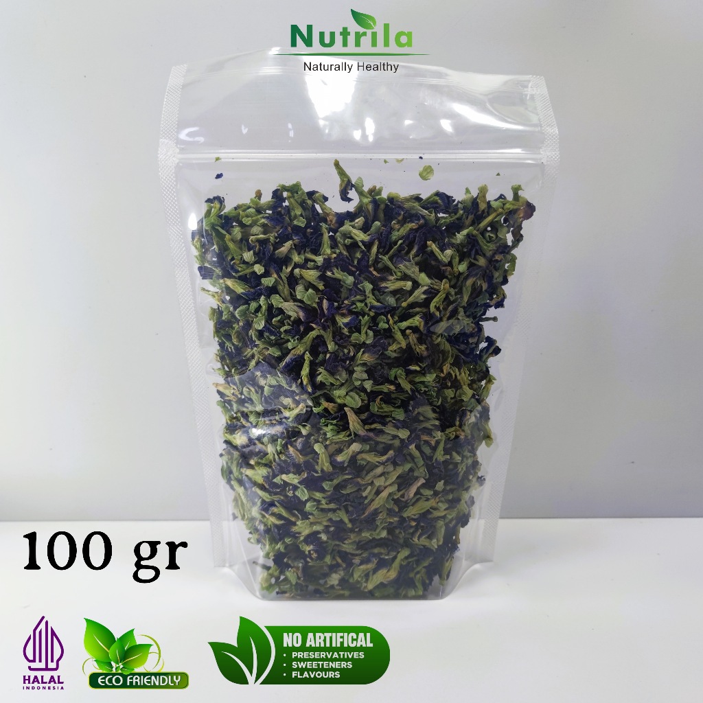 

Teh Bunga Telang Kering Organik Premium dried Butterfly Pea tea kemasan plastik standar