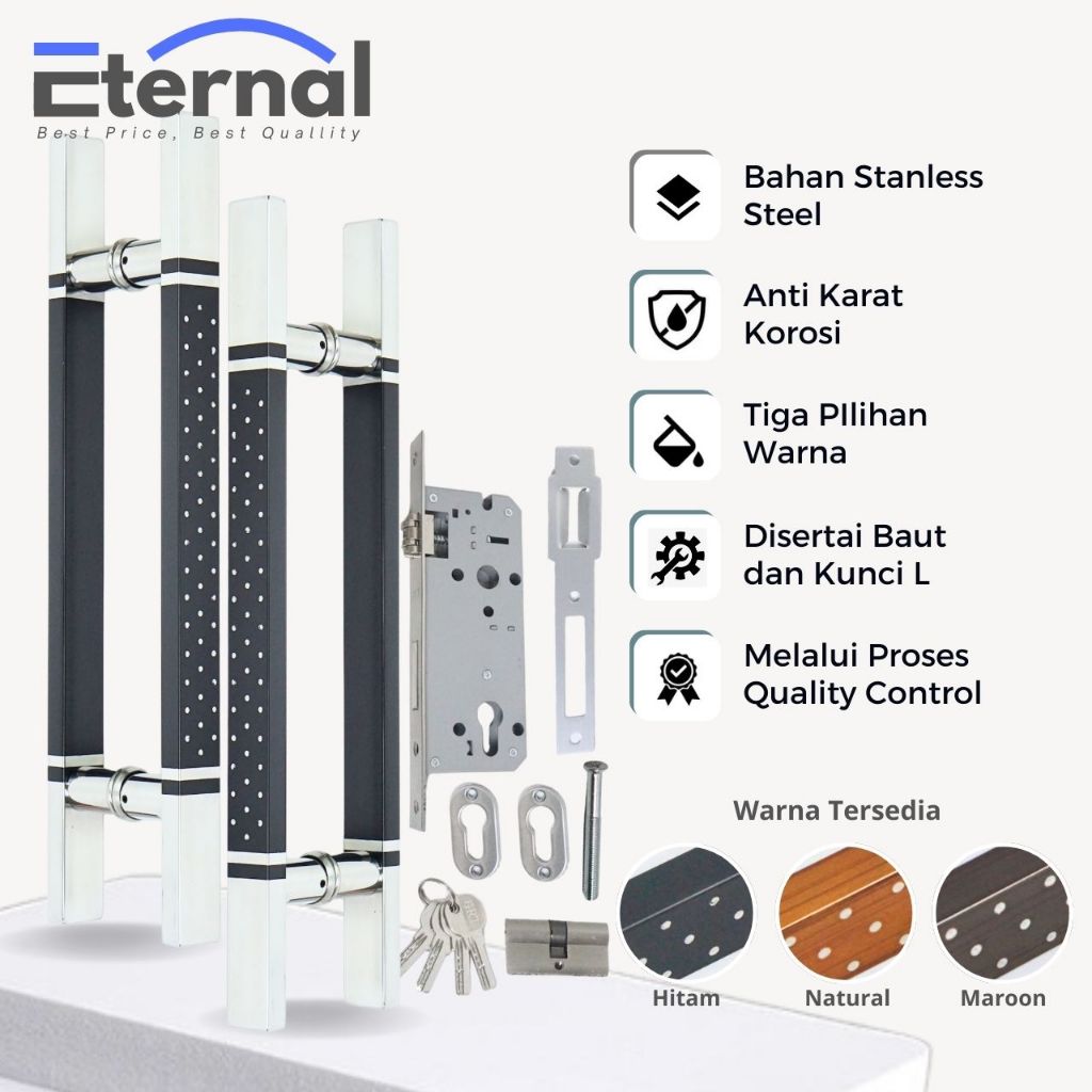 ETERNAL - Gagang Pintu Rumah Set Kunci Bukaan  2 Type Aylicia Stainlees Steel Panjang 33 45 60 Cm