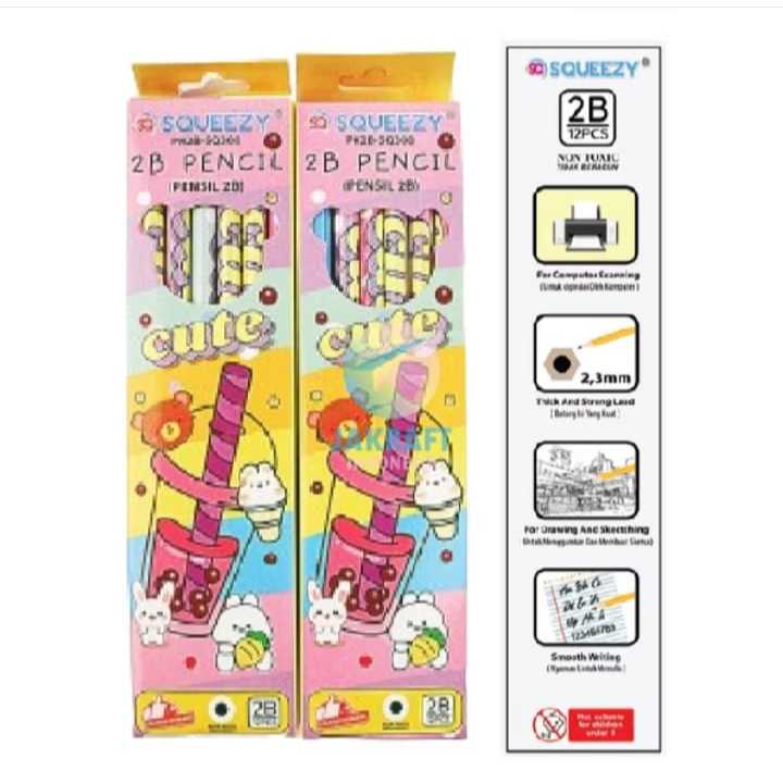 

(1 Pcs) Pensil 2B Squeezy Karakter Cutedan Paris ujung penghapus