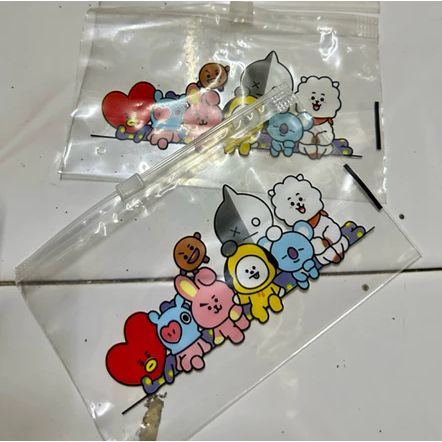 TSN- POUCH MULTIFUNGSI SERBAGUNA TRANSPARAN MOTIF BTS / ZIPPER BAG ORGANIZER TRANSPARAN MOTIF BT21