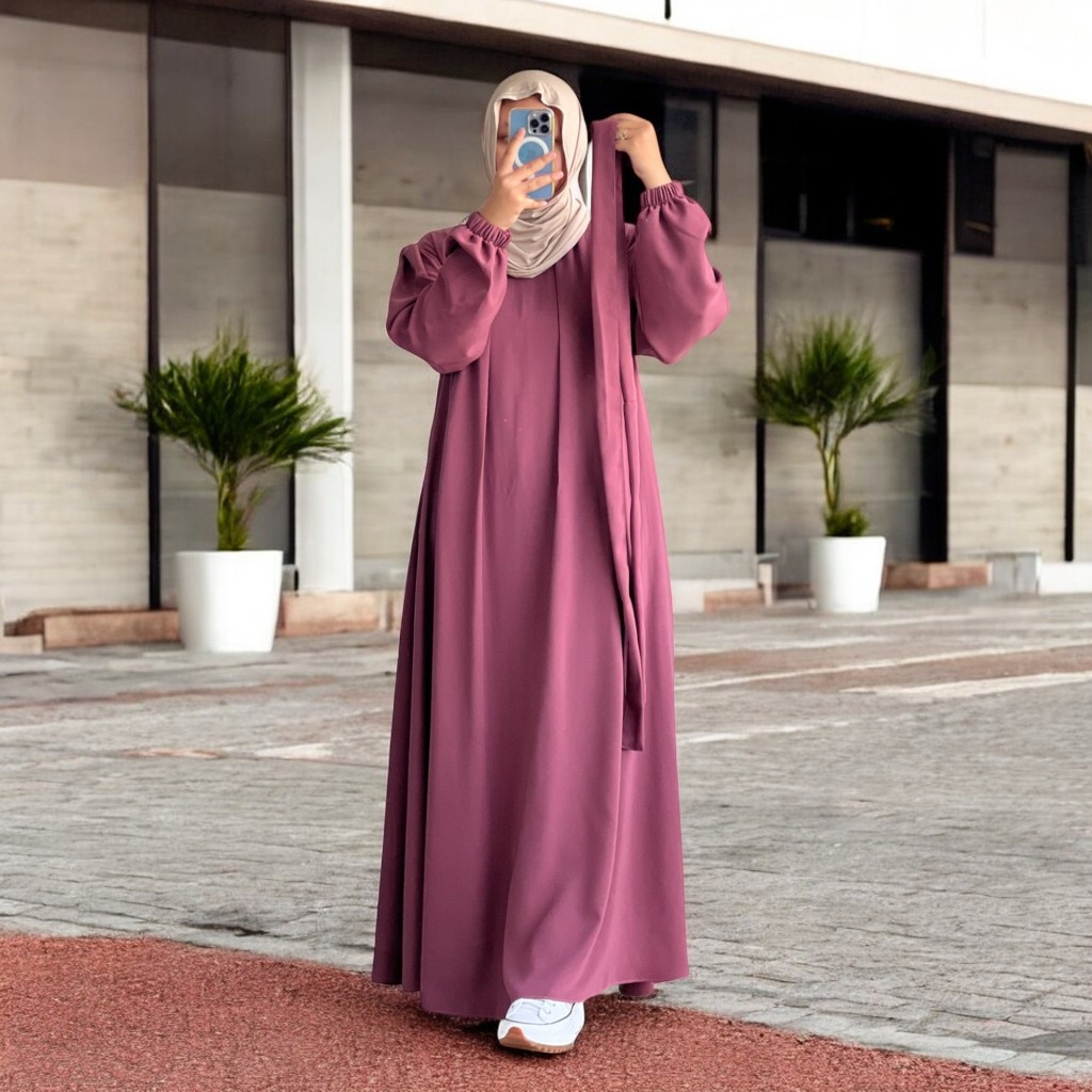 AMIECLO Zaina Maxi Dress Muslim Wanita 2025 Baju Gamis Hitam Putih Polos Kekinian OOTD Daily Hangout