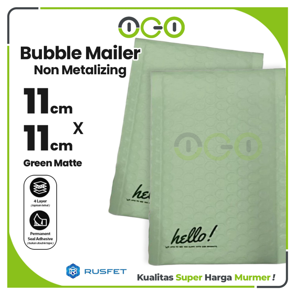 

Amplop Bubble Mailer Hijau (Green) 11 x 11 cm Harga Satuan / Amplop Packing Olshop Hello Seri Rusfet