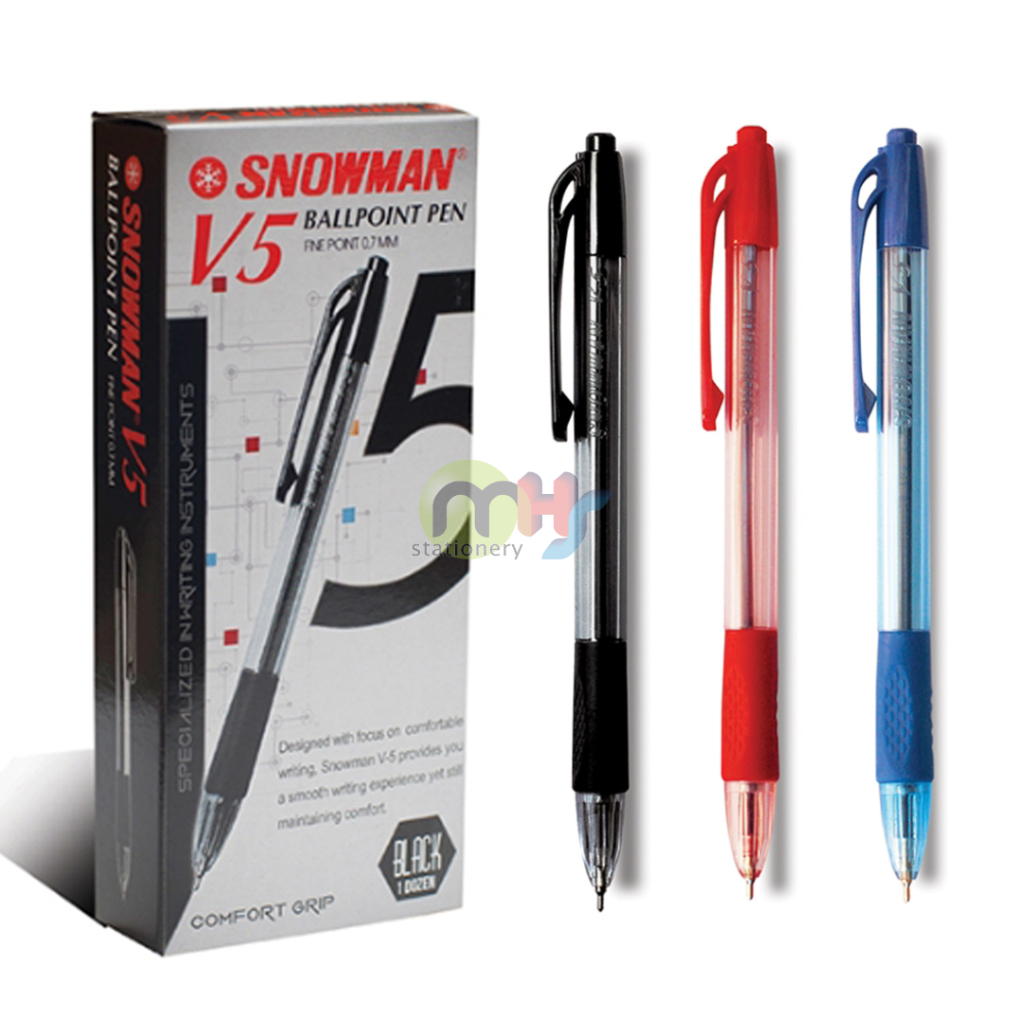 

Bolpoin Pulpen Ballpoint Semi Gel Pen Pena Snowman V5 1 Box 12 Pcs Hitam Merah Biru Stationery