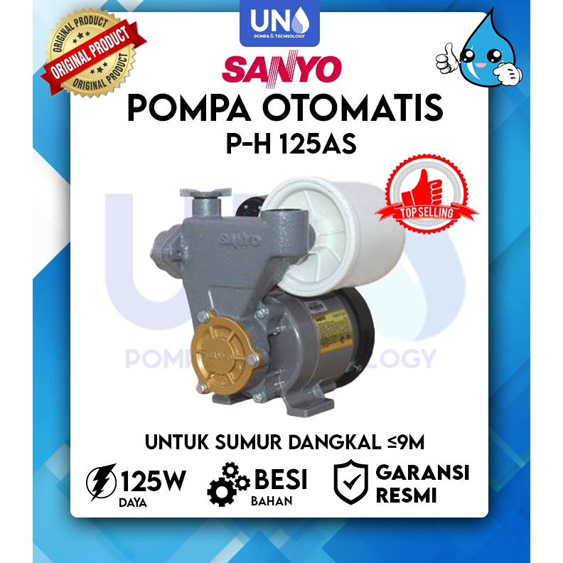 Sanyo Pompa Air Sumur Dangkal Auto Otomatis PH 125 A S / PH-125 A S / PH 125A S