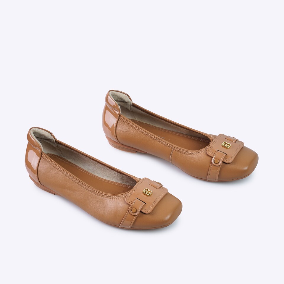 Everbest Fomy Flat Shoes Ballerina Wanita Black & Tan