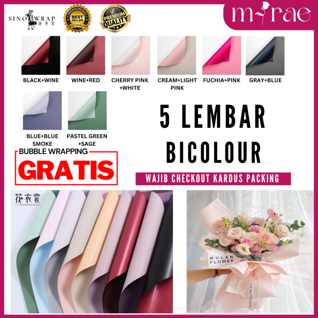 

KERTAS BUKET BUNGA CELLOPHANE BICOLOUR PREMIUM SINOWRAP FLOWER WRAPPING [5 LEMBAR]