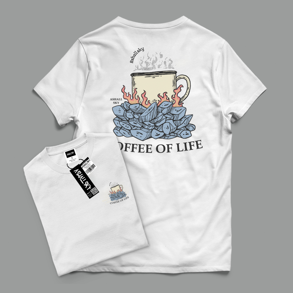 Ashall.Sky Kaos Distro Pria Baju Distro Pria Baju Kaos Distro - Warna Putih Coffe Life