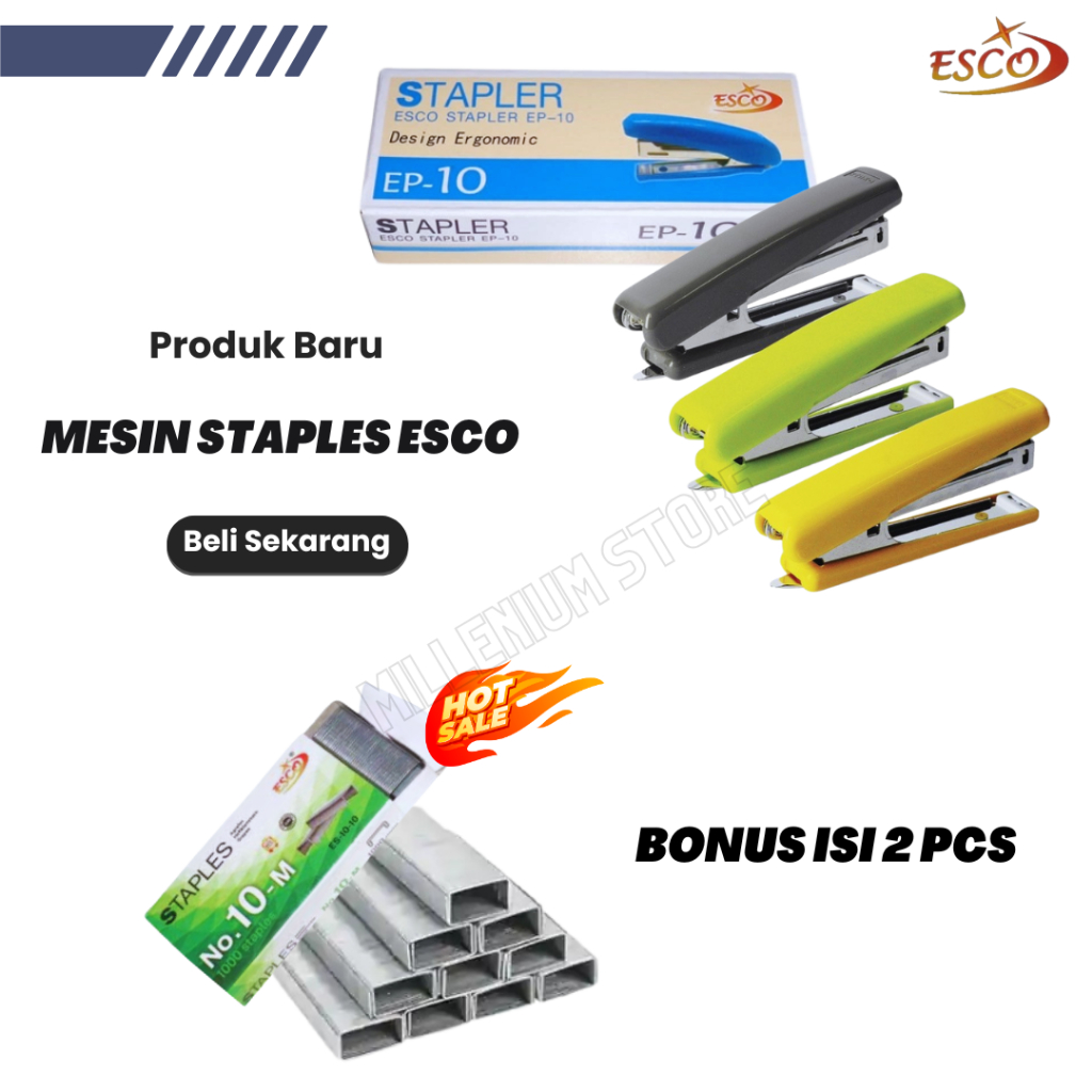 

Mesin Staples Esco EP10 (Bonus Isi 1 Kotak) - Stepler - Stapler - Hekter - Warna Random - Toko Gemilang