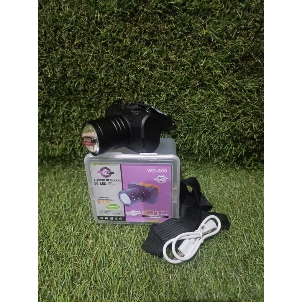 DENGAN BATERE LITHIUM DAN CHARGER / LED HEADLAMP TERANG DAN ANTI AIR HUJAN WANDI WD-606