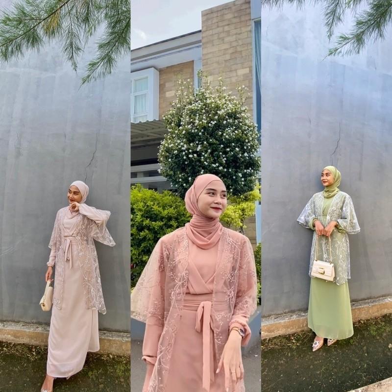 Outer Dres Kimono untuk luaran Baju Gamis Dengan Motif Brokat Tipe Kimono Jepang