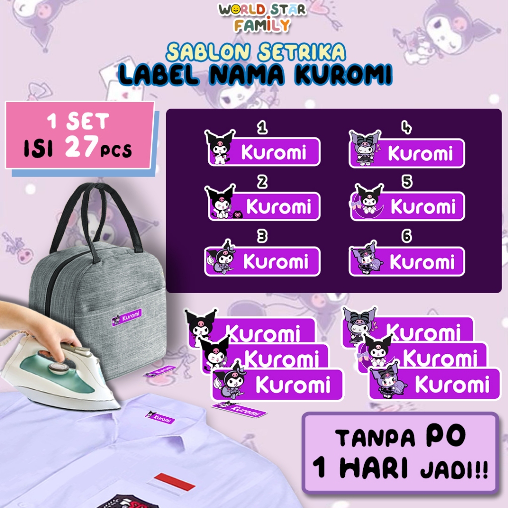 

WSF label SETRIKA baju anak KUROMI Lucu Sablon setrika Stiker label stiker nama dtf custom label nama anak FREE CUSTOM NAMA stiker DIY kaos STIKER LABEL BAJU MURAH LABEL KAOS DIY Label nama Murah Laber termurah 2024 stiker nama waterproof