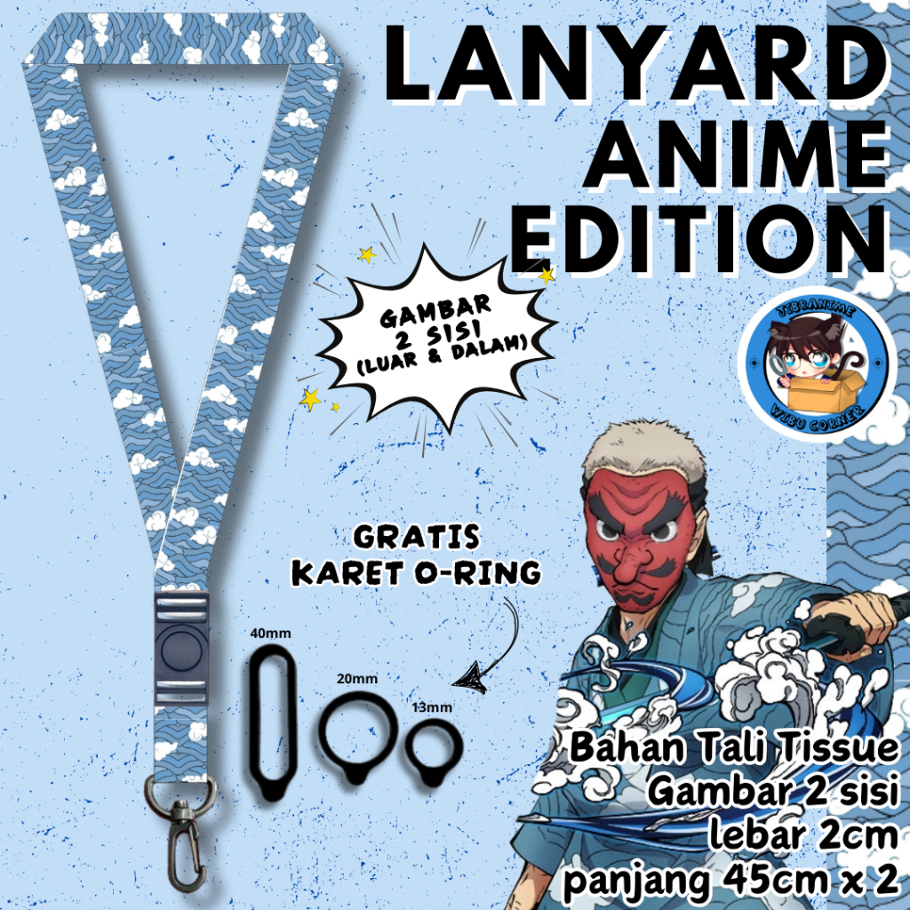 Lanyard Panjang Anime 2 Sisi / Haori Urokodaki Kimetsu No Yaiba / gantungan kunci layard keychain