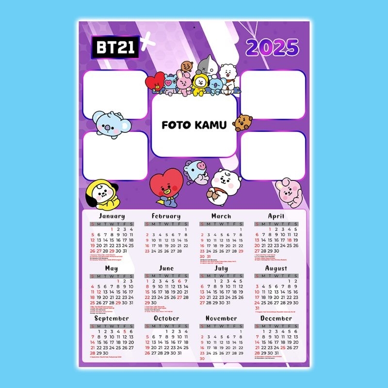 

[NEW] Kalender Dinding BT21 Toon 2025 Custom Foto - [PRE-ORDER]