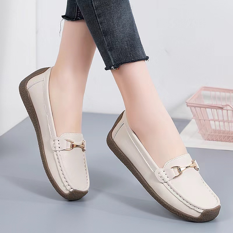 COD Sepatu Kasual Wanita Import Asli Ukuran Besar Sepatu Flat Kulit Asli Sepatu Kasual dengan Berbag