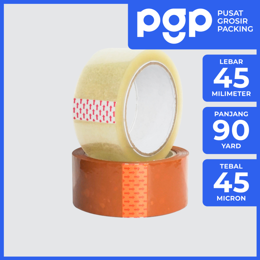 

Lakban Bening / Cokelat 45mm x 90 Yard | 1 Pcs/Roll (Satuan) | OPP Tape 2 Inch 90Y | Lakban Murah Berkualitas