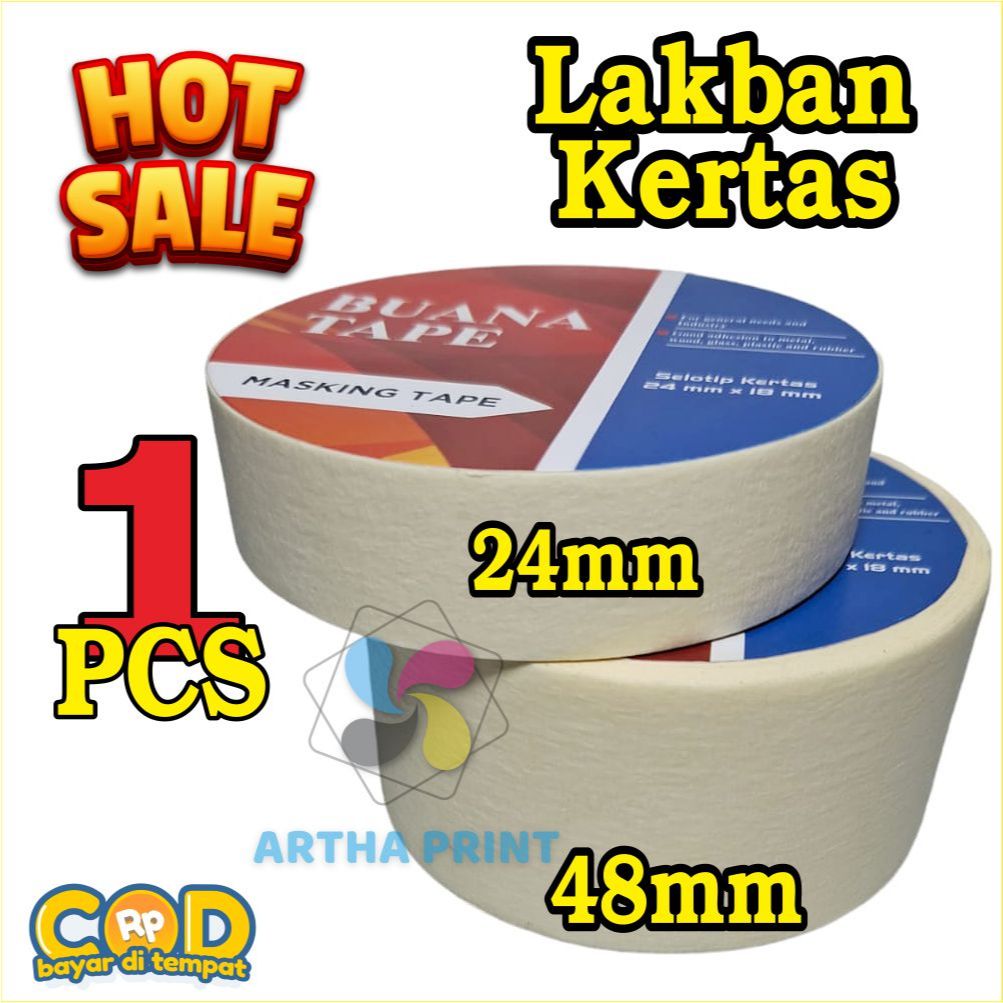 Masking Tape / Lakban Kertas 24mm x 18meter Full, Lakban Kertas 48mm x 18meter Full Lakban Kertas