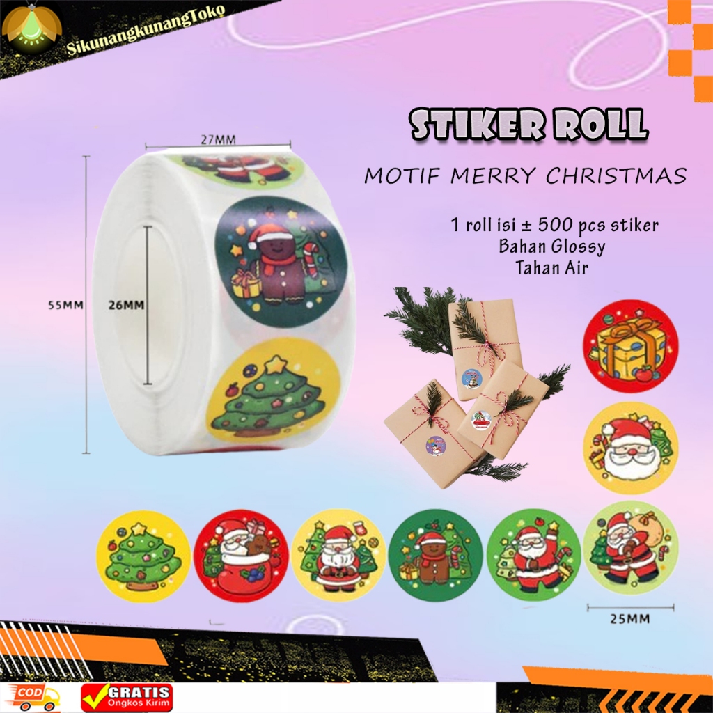 

(SKN) Isi 500 PCS Stiker Merry Christmas Bulat 1 Roll Label Santa Claus Kemasan Hampers Natal Motif Santaclaus Sticker Sinterklas Tempel Isolasi Rol Selamat Natal Xmas