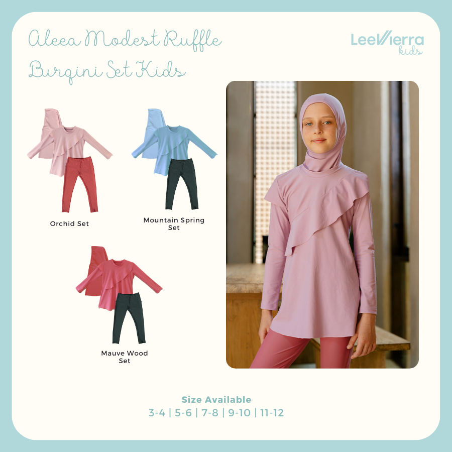 Lee Vierra Aleea Modest Ruffle Burqini Set Kids, Baju Renang Muslim Anak