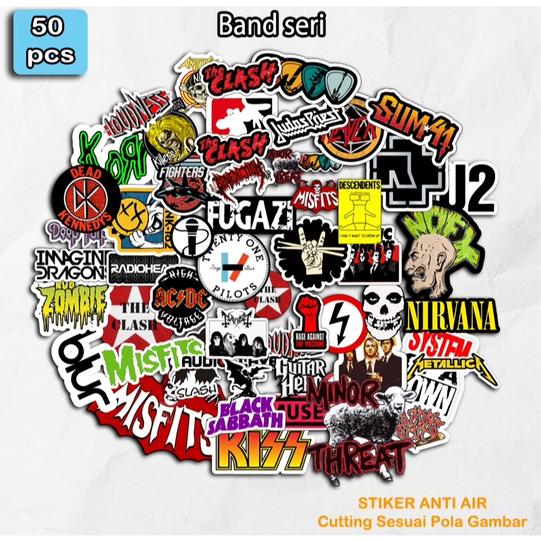 

Stiker Aesthethic Pack Band Music Rock Punk Metal Hardcore Vinyl Waterproof - Sticker Helm Casing Hp