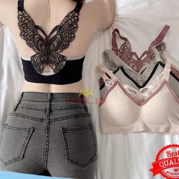 FG2 Bra Sport BH Wanita 1 Set Bra Model Seamless Renda KupuKupu dan Celana Dalam Fashion