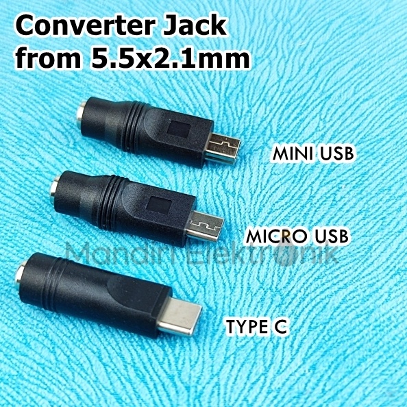 Adapter DC Jack 55x21mm Female to Mini USB Micro USB Type C  Converter DC to USB