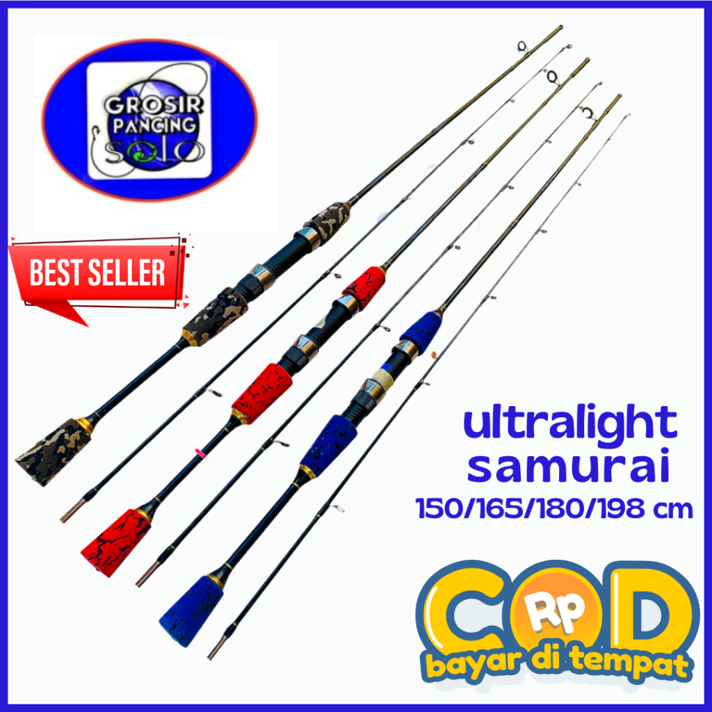 Joran Pancing ul ultralight spinning casting lentur AJIRO samurai Doreng Fiber Solid Padat kuat