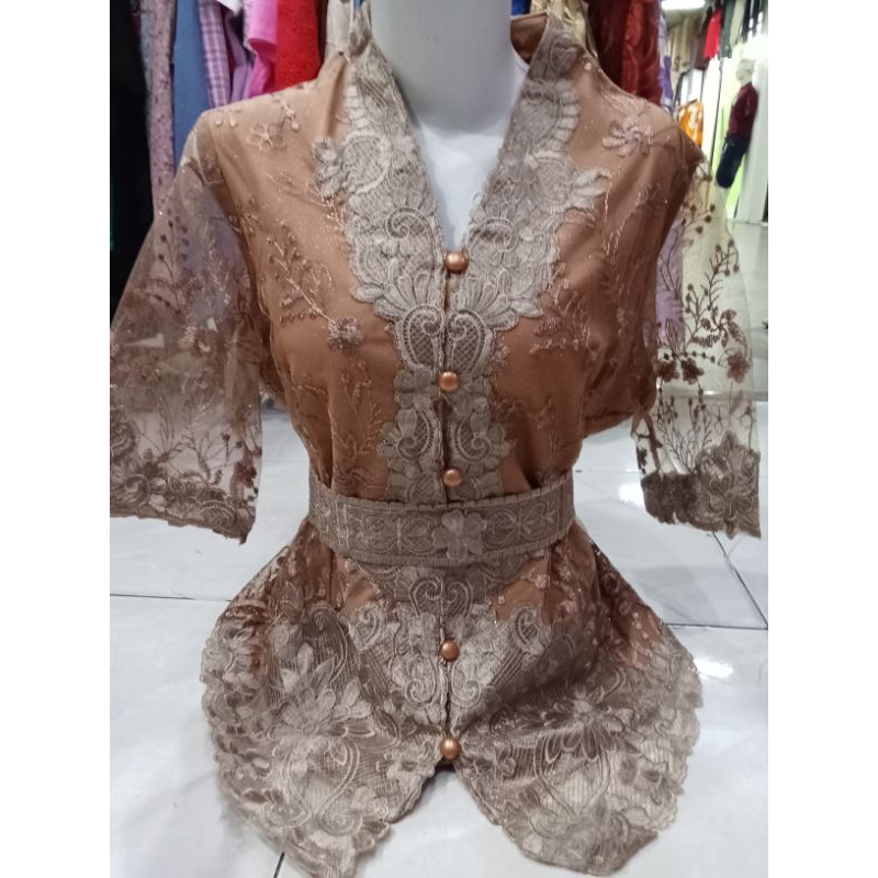 457 ATASAN BLOUSE KEBAYA LENGAN 7/8 BAHAN FULL BROKAT GLITER  BAGUS MEWAH WARNA NAVY BIRU SILVER SIZ