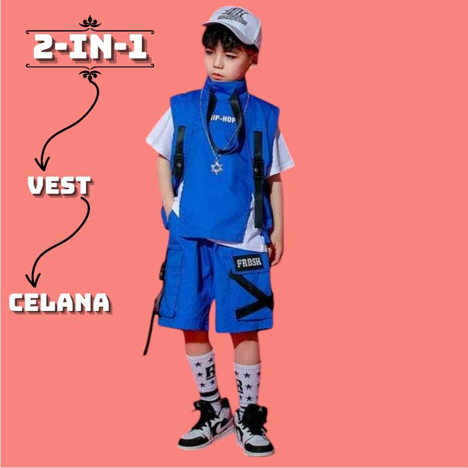 ZIHYUN setelan baju dan celna dance anak hip hop Setelan 2in1 Perempuan&Laki Laki Usia 4 14 Tahun