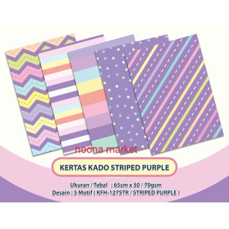 

MIX 5 LEMBAR Kertas kado Striped Purple / Kertas kado Ultah / Kertas Kado HVS