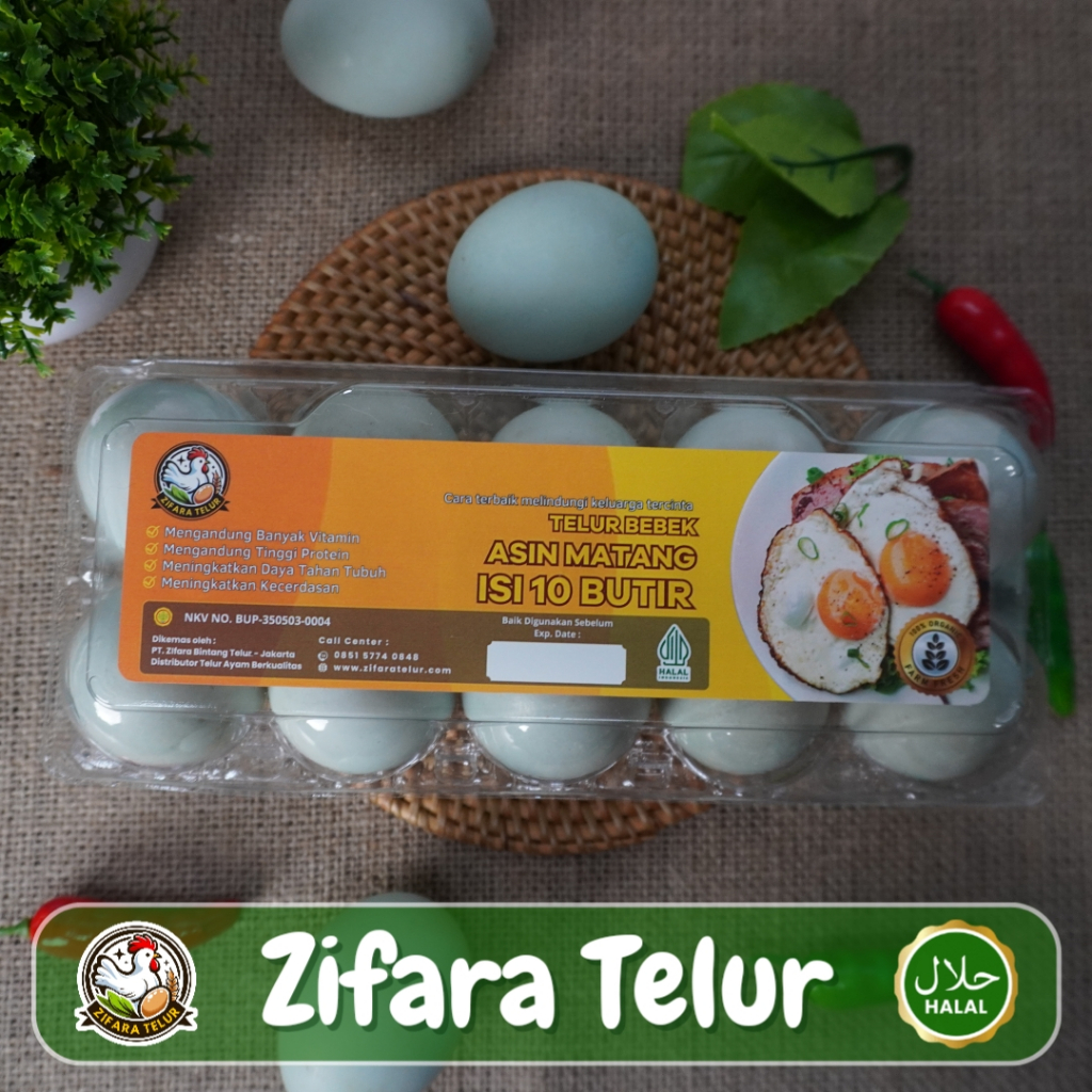 

Zifara Telur - Telur Bebek Asin Matang Premium Kemasan Higienis isi 10 Butir
