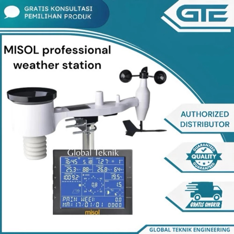 MISOL professional weather station pemantau cuaca with solar charge