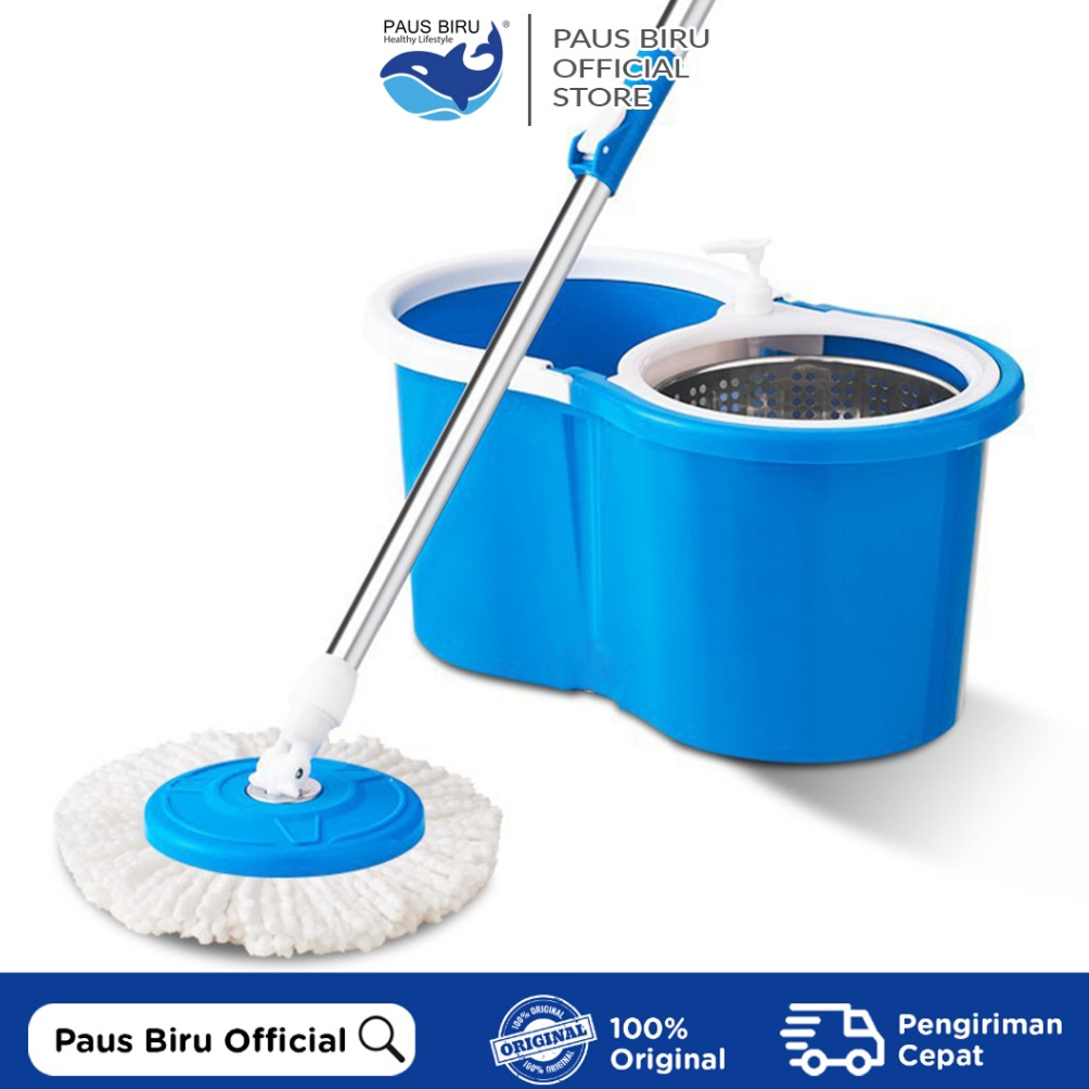 Lagi Bagus Paus Biru  Alat Pel Lantai Stainless Super Mop Dengan Ember Pencuci Putar 36