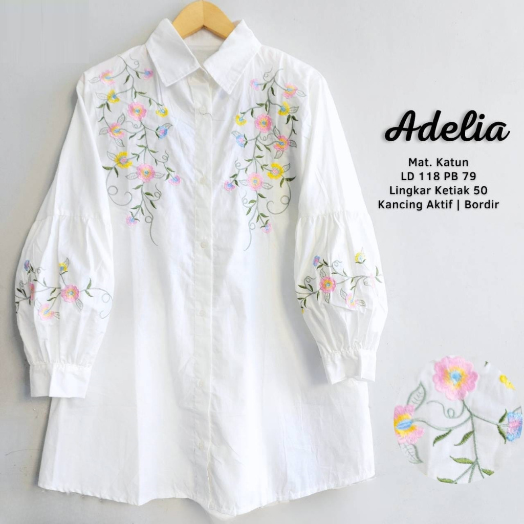 Adelia blouse putih bordir premium lengan balon