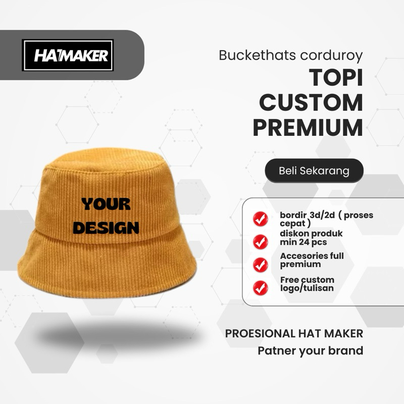 Topi corduroy custom tulisan logo full premium