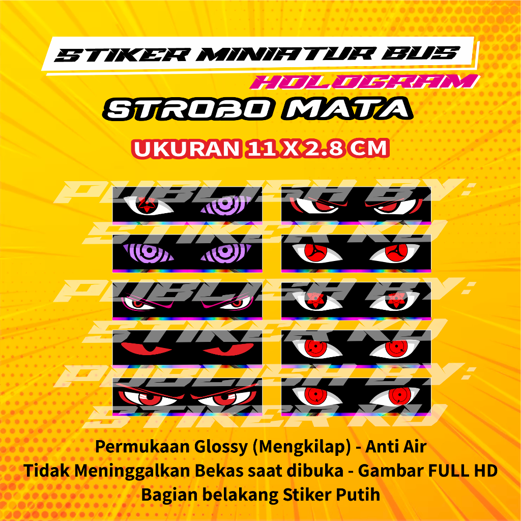 

Stiker Miniatur Bus Strobo Mata Hologram Ukuran Sedang Isi 1 Pcs
