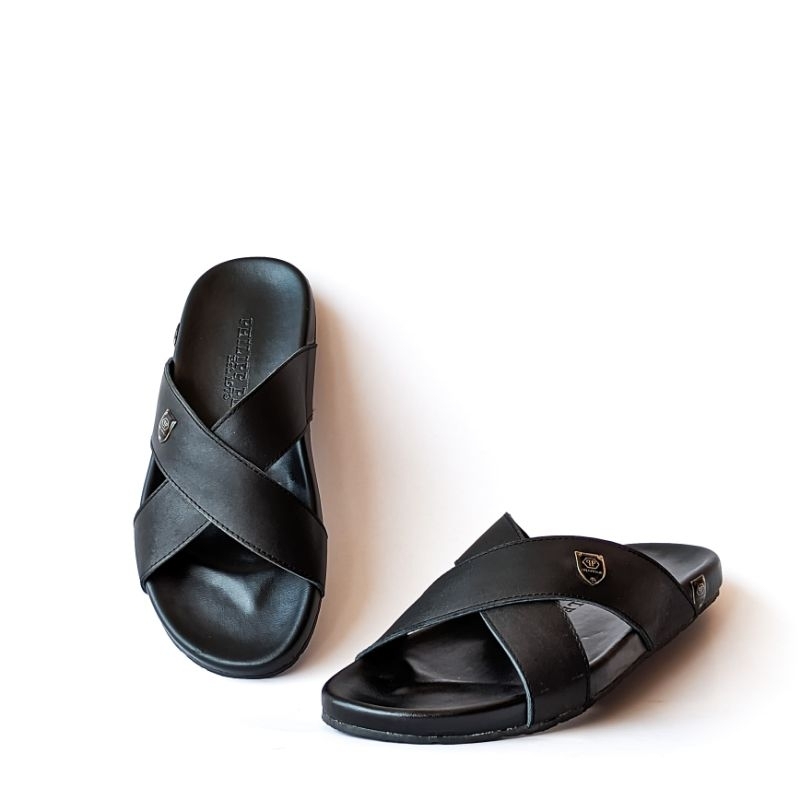 Sandal Pria Philipp Plein Silang Import terbaru Kulit asli 100%