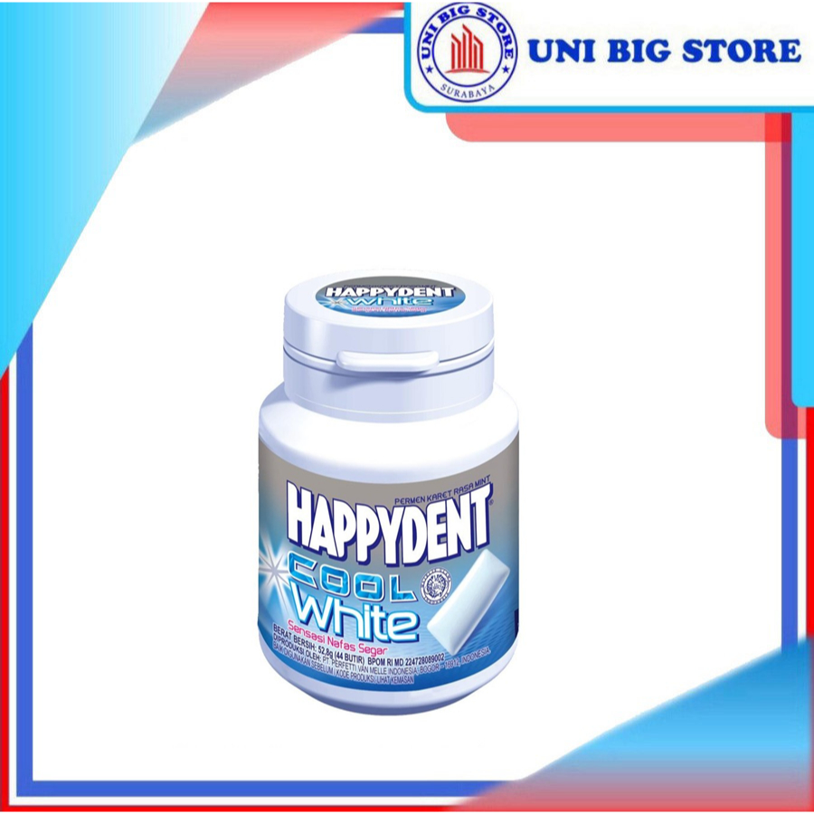 

Happydent Cool White Permen Karet Rasa Mint Botol 61.6 gr Chewing Gum