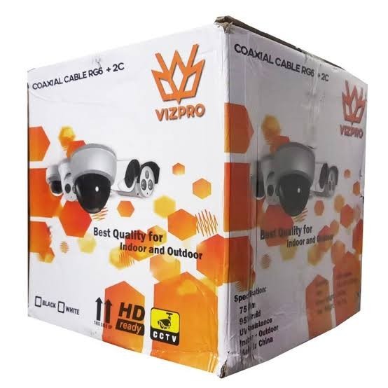 Kabel CCTV RG6 +Power Vizpro 300m VIZPRO Cable RG6 (2 In 1) Coaxial Black 300 Meter