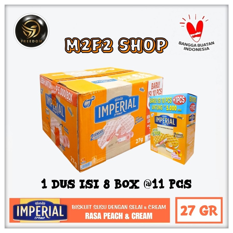 

Imperial Creme Peach | Biskuit Susu Selai Rasa Peach & Krim Sachet - 27 gr (Kemasan Karton)