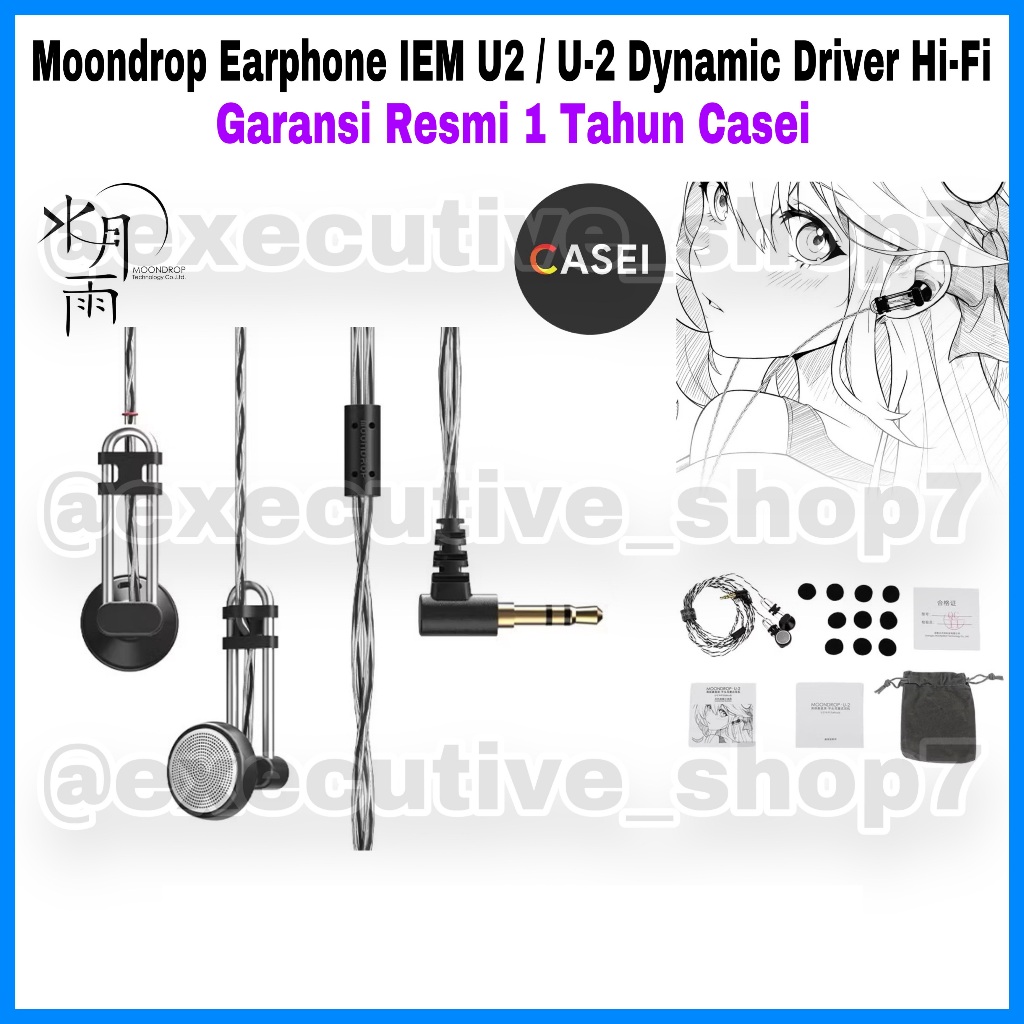 Moondrop Earphone IEM U2 / U-2 Dynamic Driver Hi-Fi - Garansi Resmi 1 Tahun Casei