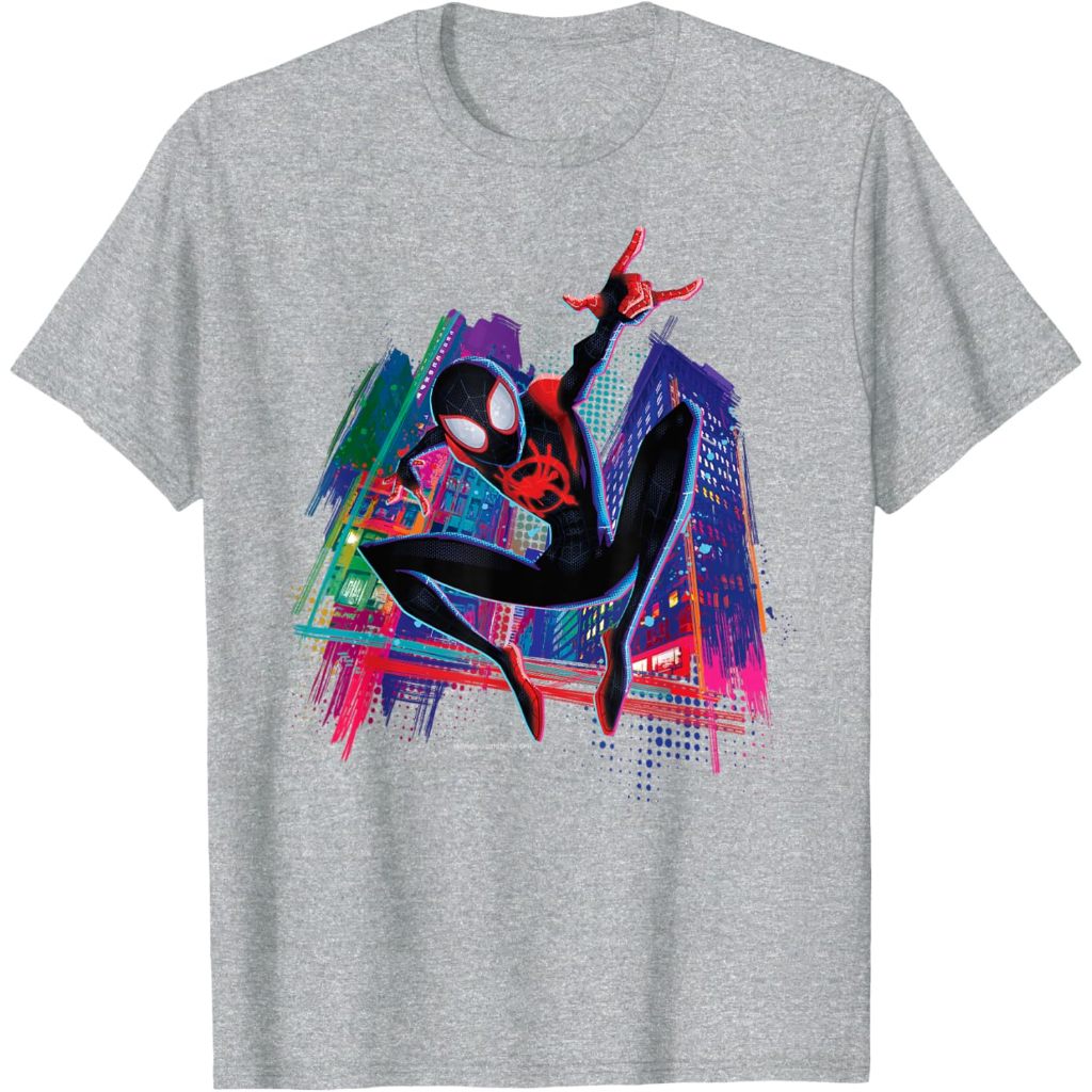 Baju Kaos Anak Marvel Spider-Man Miles Morales Graffiti City T-Shirt Pakaian Atasan Fashion Laki Cow