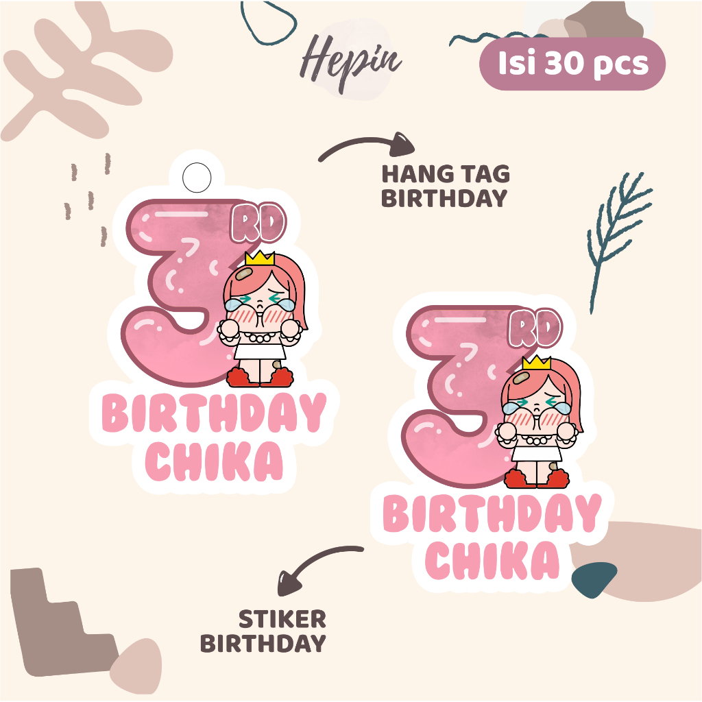 

(30pcs) cetak Hang tag ulang tahun & stiker ulang tahun edisi CRY BABY/popmart character/custom nama/lucu /label tag ulang tahun murah/hang tag ulang tahun/tag souvenir ulang tahun/stiker nama ualang tahun/diecut stiker&t ag